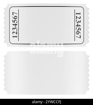Leere weiße Tickets, Modell-Vorlage. 3D-Rendering isoliert auf weißem Hintergrund Stockfoto