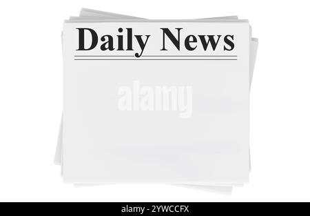 Daily News Zeitungen. Zeitungen, Vorlagen-Motive. 3D-Rendering isoliert auf weißem Hintergrund Stockfoto