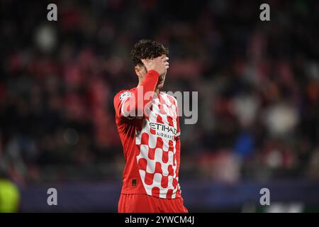 Girona, Esp. Dezember 2024. GIRONA FC-LIVERPOOL FC 10. Dezember 2024 Ladislav Krejci (18) von Girona FC während des Spiels der UEFA Champions League 2024/25 League zwischen Girona FC und Liverpool FC im Stadtstadion Montilivi in Girona, Spanien. Quelle: Rosdemora/Alamy Live News Stockfoto