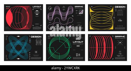 Abstrakte Poster und Banner mit geometrischen Formen und ästhetischen grafischen Elementen. Vector brutal y2k Poster Vorlagen mit futuristischen Mustern minimalistischer Formen und Figuren Stock Vektor