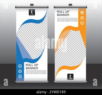 Roll-up-Banner-Ständer-Design-Vorlage, modernes Roll-up-Banner, Vektorillustration Stock Vektor