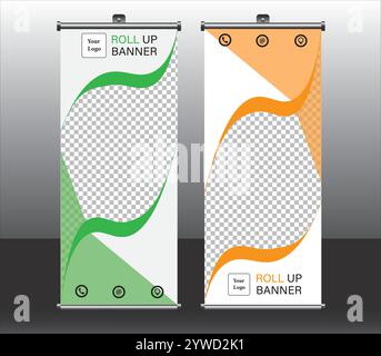 Roll-up-Banner-Ständer-Design-Vorlage, modernes Roll-up-Banner, Vektorillustration Stock Vektor