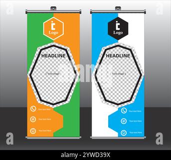Roll-up-Banner-Ständer-Design-Vorlage, modernes Roll-up-Banner, Vektorillustration Stock Vektor