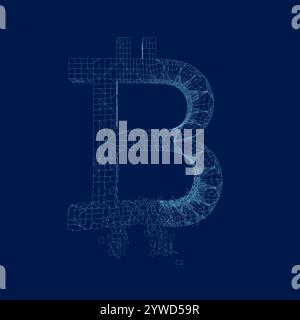 Fractured Line Bitcoin Symbol Vektor Icon mit Zerstörungseffekt Vektor Illustration. Der Linienabriebeffekt für das Bitcoin-Symbol zeigt Geschwindigkeit und Bewegung an Stock Vektor