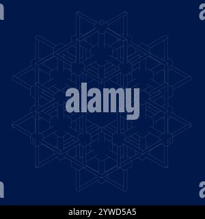 Abstrakter geometrischer Hintergrund mit isometrischem Hintergrund. Digitaler Würfel isometrisch auf blauem Hintergrund. Stock Vektor
