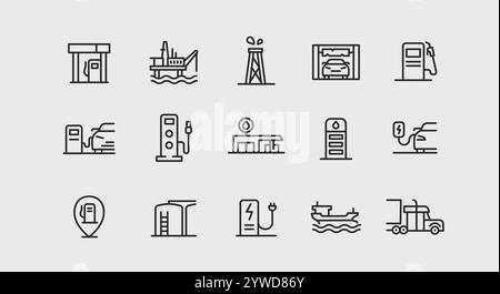 Symbolgruppe Tankstelle und Energie Stock Vektor