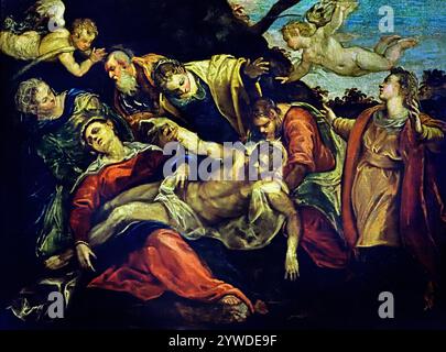 Die Klagelei Christi von Jacopo Robusti, genannt Tintoretto, Italien, Italien, Frankreich Fine Art Museum. ( Klagelei Christi, nachdem Jesus gekreuzigt wurde, Kreuzigung, sein Leib wurde entfernt, Kreuz, seine Freunde trauerten um seinen Leib, Klagelei über den Toten Christus, ) Jacopo Tintoretto Stockfoto