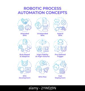 Symbole für das blaue Gradientenkonzept der Roboterprozessautomatisierung Stock Vektor