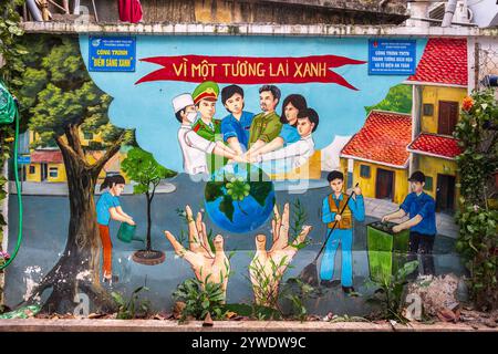 Vietnam, Hanoi, 10.02.2024, Umwelt, Stadt, Bildung, Ökologie, grüne Stadt, Malerei an einer Wand, Foto von Jean-Yves Bardin Stockfoto