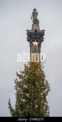 Dezember 2024. Norwegischer Fichte Weihnachtsbaum, Trafalgar Square, London, Großbritannien, zum 77. Jahrestag der Schenkung eines Weihnachtsbaums an London von Oslo Stockfoto