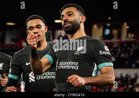 Girona, Spanien, Spanien. Dezember 2024. Mohamed SALAH aus Liverpool feiert sein Tor beim Spiel der UEFA Champions League, League Phase MD6 zwischen Girona FC und FC Liverpool am 10. Dezember 2024 im Montilivi Stadium in Girona, Spanien. (Kreditbild: © Matthieu Mirville/ZUMA Press Wire) NUR REDAKTIONELLE VERWENDUNG! Nicht für kommerzielle ZWECKE! Stockfoto