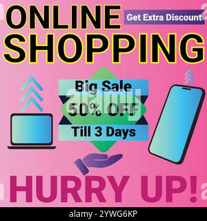 Online-Shopping Erhalten Sie einen zusätzlichen Rabatt bei großen Angeboten von 50 % bis 3 Tage Banner Stock Vektor