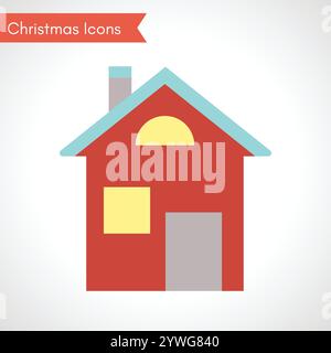 Rotes Haus mit schneebedecktem Dach. Weihnachtssymbol. Vektorabbildung Stock Vektor