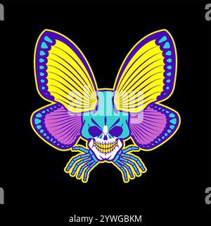 Schmetterlingsschädel. Tödlicher Schmetterling. Insektentattoo Stock Vektor