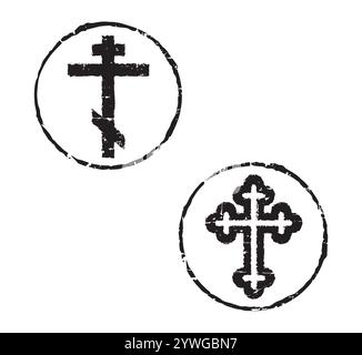 Zwei schwarze Gummistempel mit orthodoxen Kreuzen in der Mitte. Stock Vektor