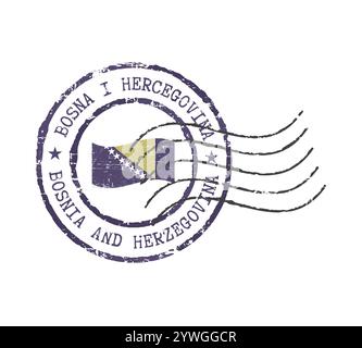 Freimarke "Bosnien und Herzegowina". Slawische und englische Inschrift. Die Nationalflagge in der Mitte schwenkt. Stock Vektor