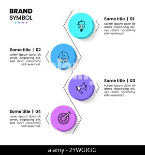 Infografik-Vorlage mit Symbolen und 4 Optionen oder Schritten. Vertikale Linie. Kann für Workflow-Layout, Diagramm, Banner, webdesign verwendet werden. Vektor-Illustration Stock Vektor