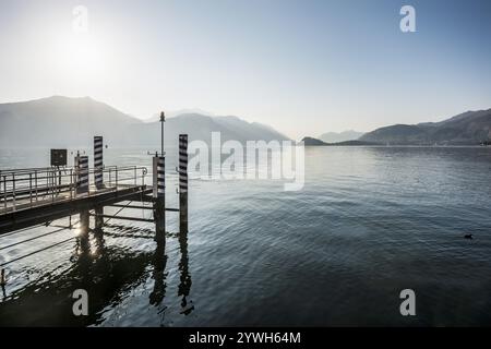 Seepromenade, Morgenstimmung, Frühling, Menaggio, Provinz Como, Comer See, Comer See, Lombardei, Italien, Europa Stockfoto