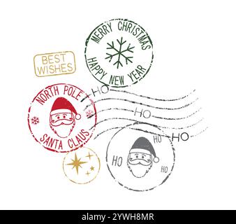 Kautschukpostmarken Weihnachtsmann Nordpol Frohe Weihnachten. Retro-Siegel für Briefumschläge, Grußkarten, Reisepass, Pakete. Stock Vektor