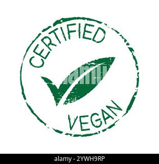 Ein VEGANER-ZERTIFIZIERTER Gummistempel. Dies weist darauf hin, dass die Stempel speziell für Personen entwickelt wurden, die einen veganen Lebensstil verfolgen. Stock Vektor