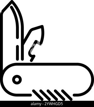 Symbol für Bleimesser. MultiTool-Konturvektorzeichen. Klappmesser mit Korkenzieher und Piktogramm für Flaschenöffner in linearer Ausführung. Taschenmesser-Symbol, Log Stock Vektor