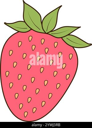 Frische und saftige Erdbeere flach, Cartoon Vektor Skizze Illustration. Stock Vektor