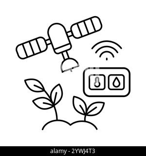 Symbol für die schwarze Linie der Satellitenüberwachung. Intelligente Landwirtschaft. Vektorisoliertes Element. Bearbeitbare Kontur. Stock Vektor