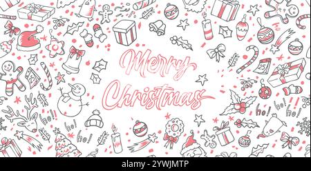 Handgezeichnete Doodle-Weihnachtselemente. Vektorhintergrund Stock Vektor