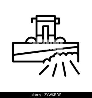 Abbildung: Frontlader mit Schneeschaufel, schwarze Linie. Schneeräummaschine. Bearbeitbare Kontur. Stock Vektor