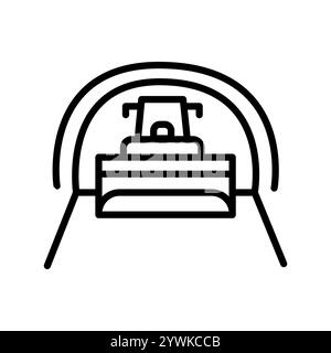 Abbildung der schwarzen Linie des Tunnel-Schneepflugs. Schneeräummaschine. Bearbeitbare Kontur. Stock Vektor