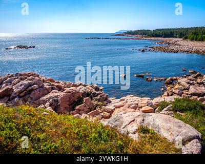 Felsige Atlantikküste in Green Cove auf dem Cabot Trail auf Cape Breton Island Nova Scotia Canada Stockfoto