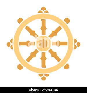 Symbol für Dharma-Linie. Dharmachakra im Buddhismus. Vektorisoliertes Element. Bearbeitbare Kontur. Stock Vektor