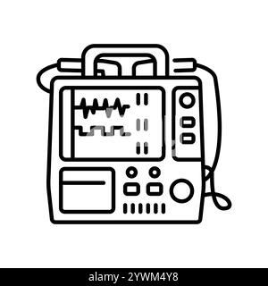 Schwarzes Symbol der Zeile Defibrillator/Monitor. Signieren Sie für Webseite, mobile App, Schaltfläche, Logo. Schaltfläche Vektorisoliert. Bearbeitbare Kontur. Stock Vektor