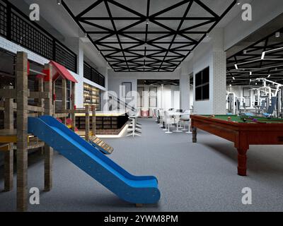 3D-Render-Studio für Fitness-Platten Stockfoto