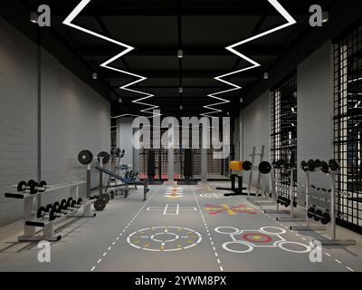 3D-Render-Studio für Fitness-Platten Stockfoto