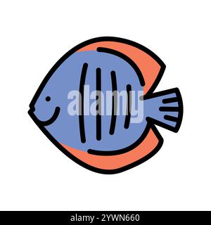Symbol für schwarze Diskuslinie. Tropische Fische. Bearbeitbare Kontur Stock Vektor