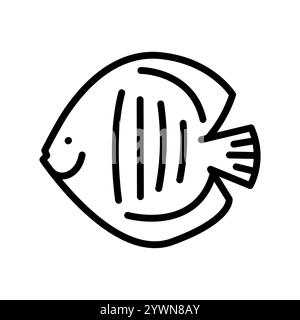 Symbol für schwarze Diskuslinie. Tropische Fische. Bearbeitbare Kontur Stock Vektor