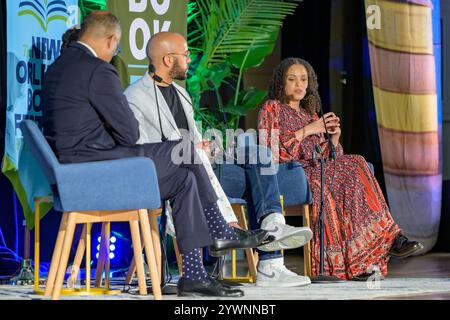 NEW ORLEANS, LA, USA - 15. MÄRZ 2024: Podiumsdiskussion zum Thema „Stimmen des Südens“ mit Eddie Glaude, Clint Smith und Jesmyn Ward beim New Orleans Book Festival an der Tulane University Stockfoto