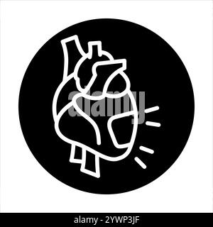 Schwarzes Symbol für Herzinsuffizienz. Signieren Sie für Webseite, mobile App, Schaltfläche, Logo. Schaltfläche Vektorisoliert. Bearbeitbare Kontur. Stock Vektor