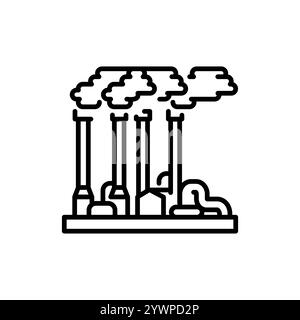 Symbol für geothermische Kraftwerke mit schwarzer Linie. Alternative Energiequelle. Vektorisoliertes Element. Stock Vektor