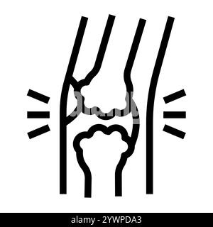 Schwarzes Symbol für die Zeile mit rheumatoider Arthritis. Schaltfläche Vektorisoliert. Bearbeitbare Kontur. Stock Vektor