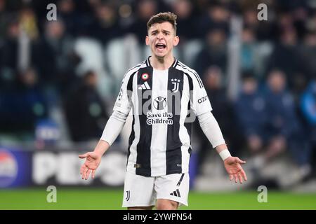 Turin, Italien. 11. Dezember 2024. Francisco Conceicao von Juventus FC reagiert während des Fußballspiels der UEFA Champions League 2024/25 zwischen Juventus FC und Manchester City FC. Quelle: Nicolò Campo/Alamy Live News Stockfoto