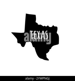 Vektor-schwarze Hand gezeichnete Texas-Karte Silhouette isoliert auf weißem Hintergrund Stock Vektor