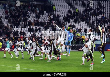 Juventus-Spieler feiern nach der UEFA Champions League, Liga-Spiel im Allianz-Stadion in Turin, Italien. Bilddatum: Mittwoch, 11. Dezember 2024. Stockfoto