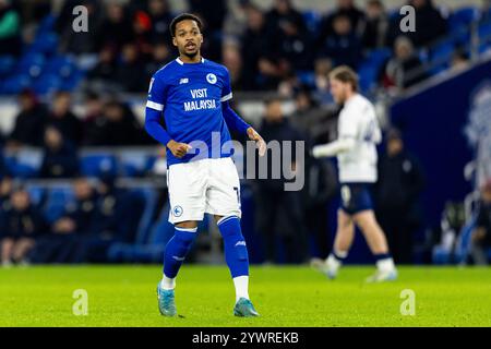 Cardiff, Großbritannien. Dezember 2024. Chris Willock von Cardiff City in Aktion. EFL Skybet Championship Match, Cardiff City gegen Preston NE im Cardiff City Stadium in Cardiff, Wales am Mittwoch, 11. Dezember 2024. Dieses Bild darf nur für redaktionelle Zwecke verwendet werden. Nur redaktionelle Verwendung, Bild von Lewis Mitchell/Andrew Orchard Sportfotografie/Alamy Live News Credit: Andrew Orchard Sportfotografie/Alamy Live News Stockfoto