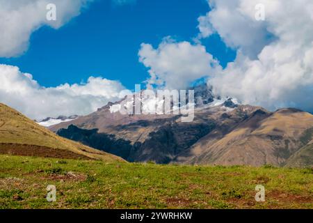 Urubamba Dorf in Peru, Lares Trek. Die Vegetation der Berge in Peru. Peruanische Trockenböden und Sukulenten, die in großer Höhe wachsen. Berge Anden Stockfoto