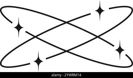 Gekreuzte ovale Formen mit funkelnden Symbolen. Trendiges dekoratives Bohemian-Element isoliert auf weißem Hintergrund. Vintage-Ornament. Kosmische, mystische oder futuristische Dekoration. Vektorgrafik. Stock Vektor