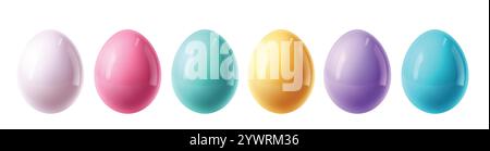 Einfaches Clipart-Set für Ostereier. Buntes, einfarbiges osterei in glatten, plastischen und glänzenden Clipart-Elementen für traditionelle Jagdfeiern. Vektor Stock Vektor