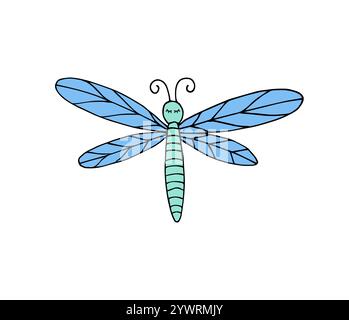 Vektor Hand gezeichnete Kritzelskizze farbige Libelle isoliert auf weißem Hintergrund Stock Vektor