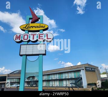 Außerhalb des Lorraine Motels, wo Reverend Martin Luther King 1968 ermordet wurde. Das Motel ist heute das National Civil Rights Museum in Memphi Stockfoto